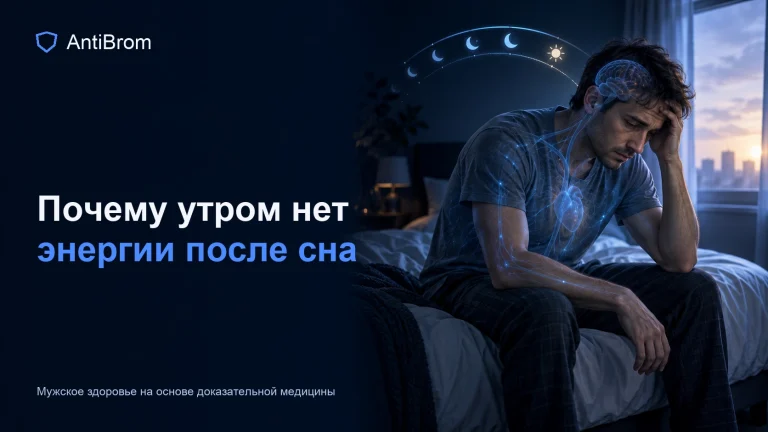 Уставший мужчина утром с завершённой волной сна и слабым сигналом энергии