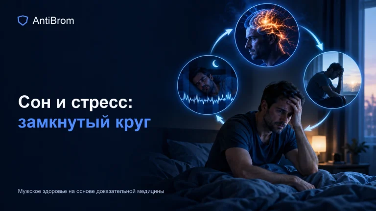 Мужчина с замкнутым контуром стресса, фрагментированного сна и утренней усталости