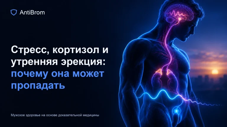 Мужской силуэт на рассвете с кортизоловой волной и угасающим утренним сигналом