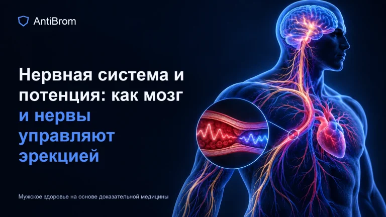 Мужской силуэт с мозгом, нервными путями и сосудистым ответом