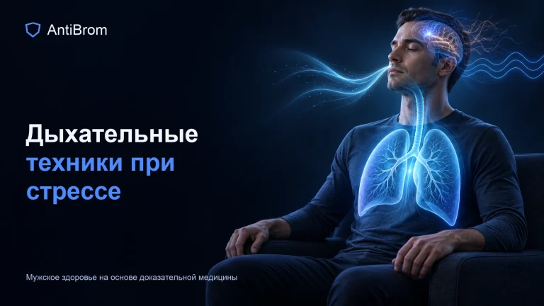 Спокойно сидящий мужчина с подсвеченными лёгкими и ровной волной дыхания
