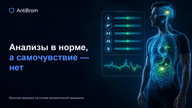 Мужской силуэт с нормальными лабораторными маркерами и отдельным нестабильным функциональным сигналом
