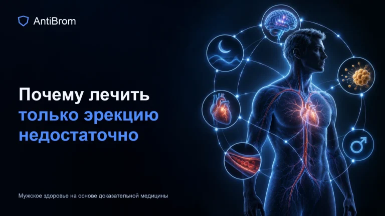Мужской силуэт с объединённой сетью мозга, сердца, сосудов, сна и обмена веществ